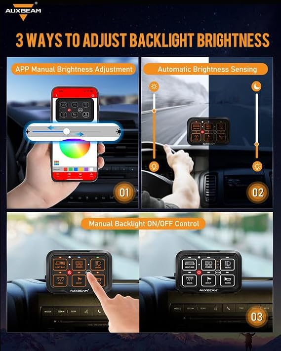 Auxbeam 6 Gang Switch Panel Bluetooth RGB AR-600 - BaseCamp Provisions