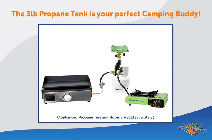 Flame King 3lb Propane Tank LP Cylinder with Gauge and OPD - BaseCamp Provisions