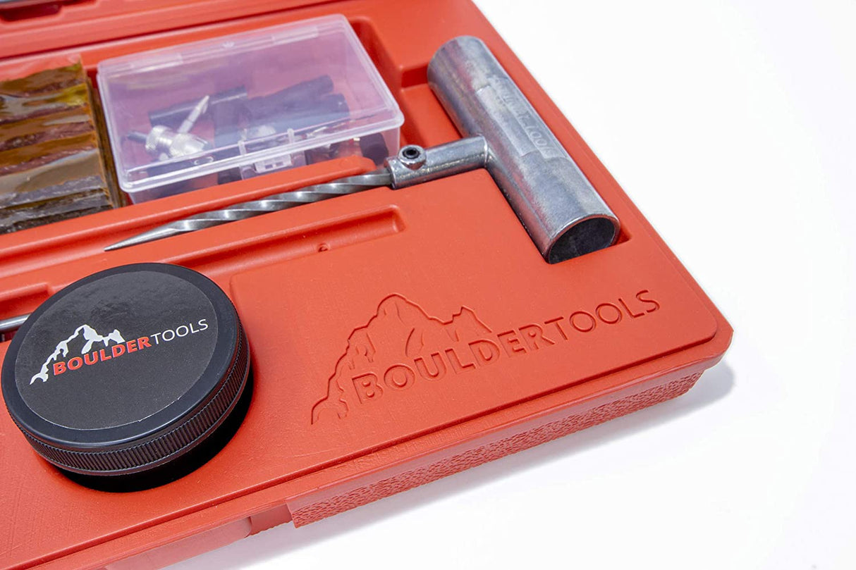 Boulder Tools - Heavy Duty Tire Repair Kit for Car, Truck, RV, SUV, ATV, Motorcycle, Tractor, Trailer. Flat Tire Puncture Repair Kit - BaseCamp Provisions