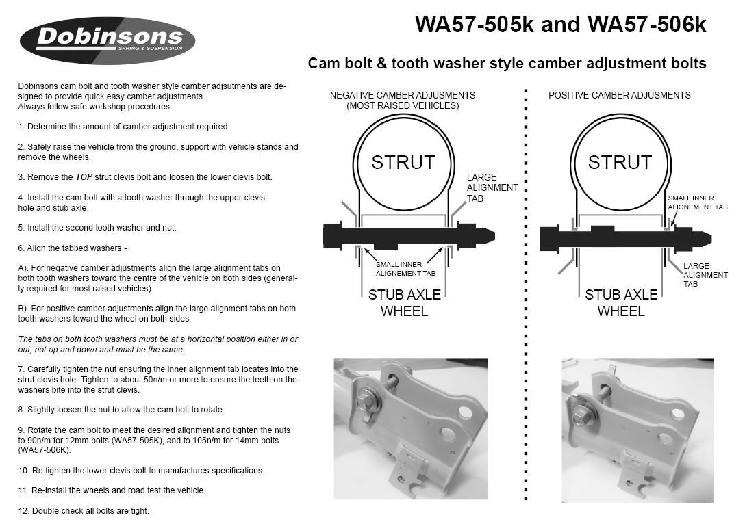 DOBINSONS CAMBER ADJUSTMENT KIT - 2 BOLTS PER KIT - WA57-505K - BaseCamp Provisions