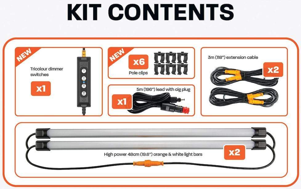 HARD KORR 2-BAR TRI-COLOR LED CAMPING LIGHT KIT WITH DIFFUSERS - BaseCamp Provisions