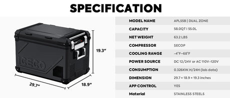 ICECO-58QT APL55 Dual Zone 12 Volt Fridge refrigerator - BaseCamp Provisions