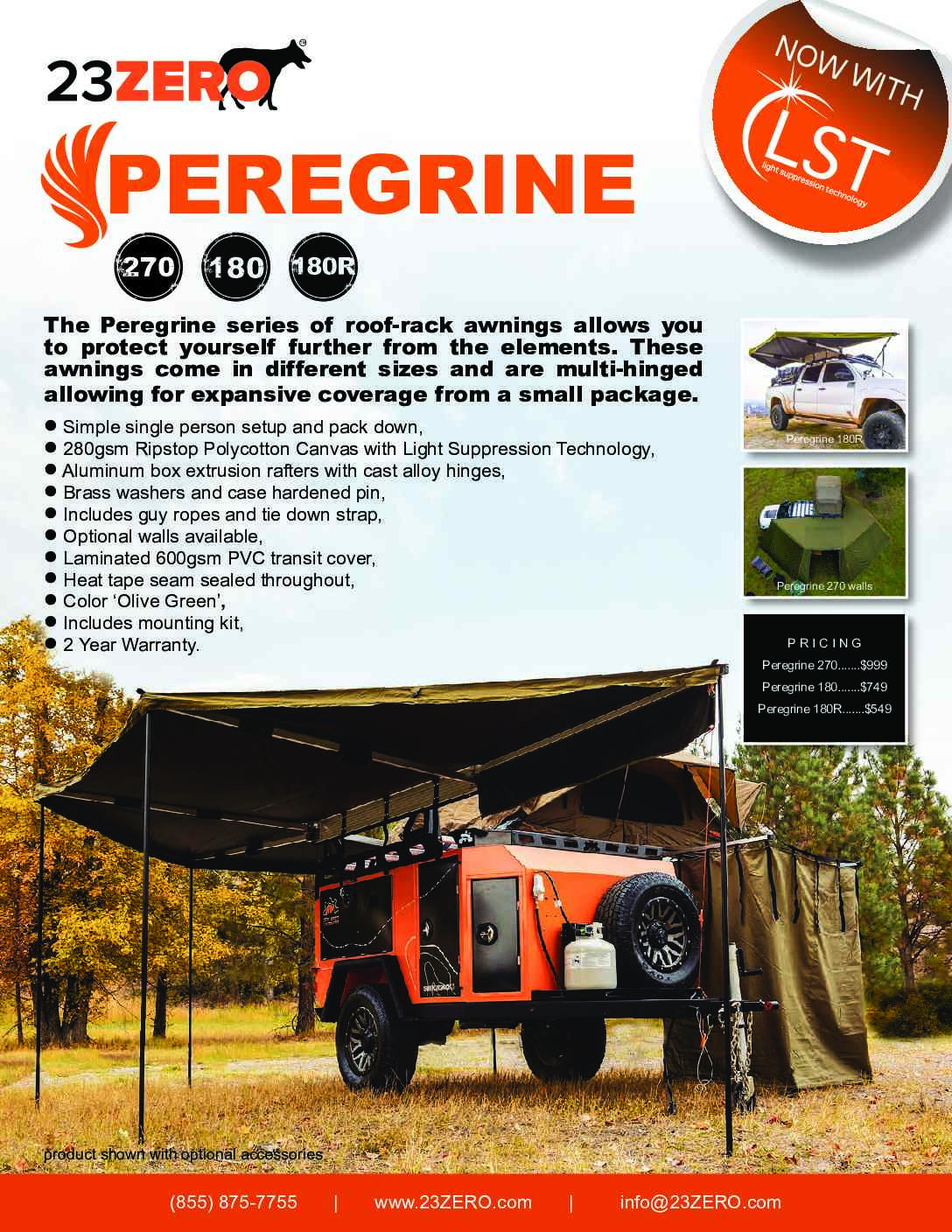 270° PEREGRINE AWNING LEFT-HAND MOUNTED WITH 2.0 LIGHT SUPPRESSION TECHNOLOGY