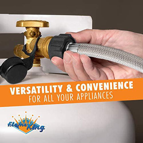 Flame King 5 FT QCC to CGA600 Male Connection-Steel Braided Hose - BaseCamp Provisions