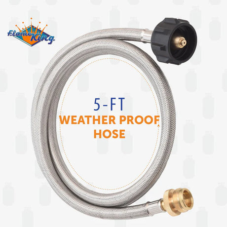 Flame King 5 FT QCC to CGA600 Male Connection-Steel Braided Hose - BaseCamp Provisions