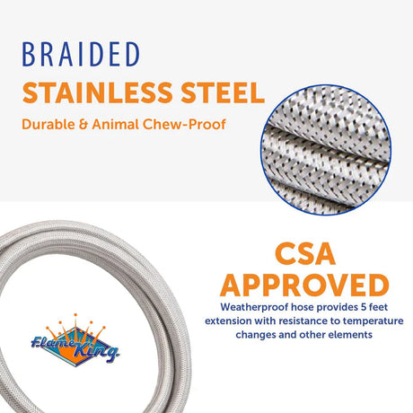 Flame King 5 FT QCC to CGA600 Male Connection-Steel Braided Hose - BaseCamp Provisions