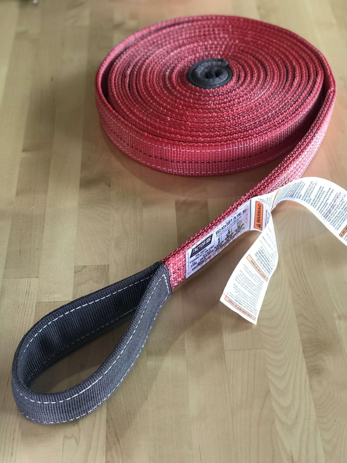 30 Foot Tow Strap Standard Duty 30 Foot x 2 Inch Red Factor 55 - BaseCamp Provisions