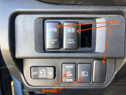 Toyota Tacoma dash showing tall LED light bar and ditch light switches - Cali Raised LED