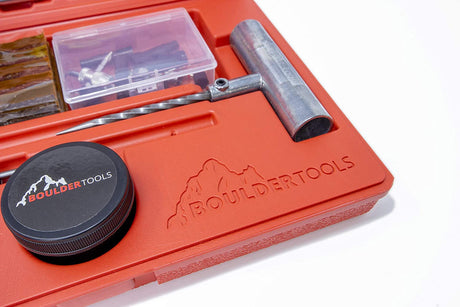 Boulder Tools - Heavy Duty Tire Repair Kit for Car, Truck, RV, SUV, ATV, Motorcycle, Tractor, Trailer. Flat Tire Puncture Repair Kit - BaseCamp Provisions