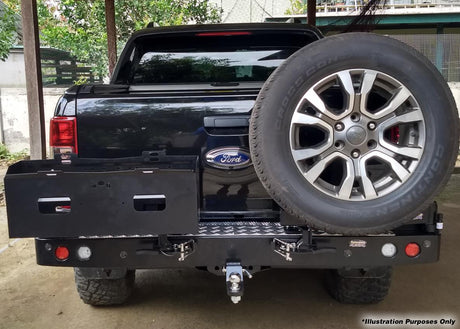 REAR BAR - ISUZU DMAX 2012-19 WITH SINGLE WHEEL CARRIER & DUAL JERRY CAN HOLDER (BW80-4139) - BaseCamp Provisions