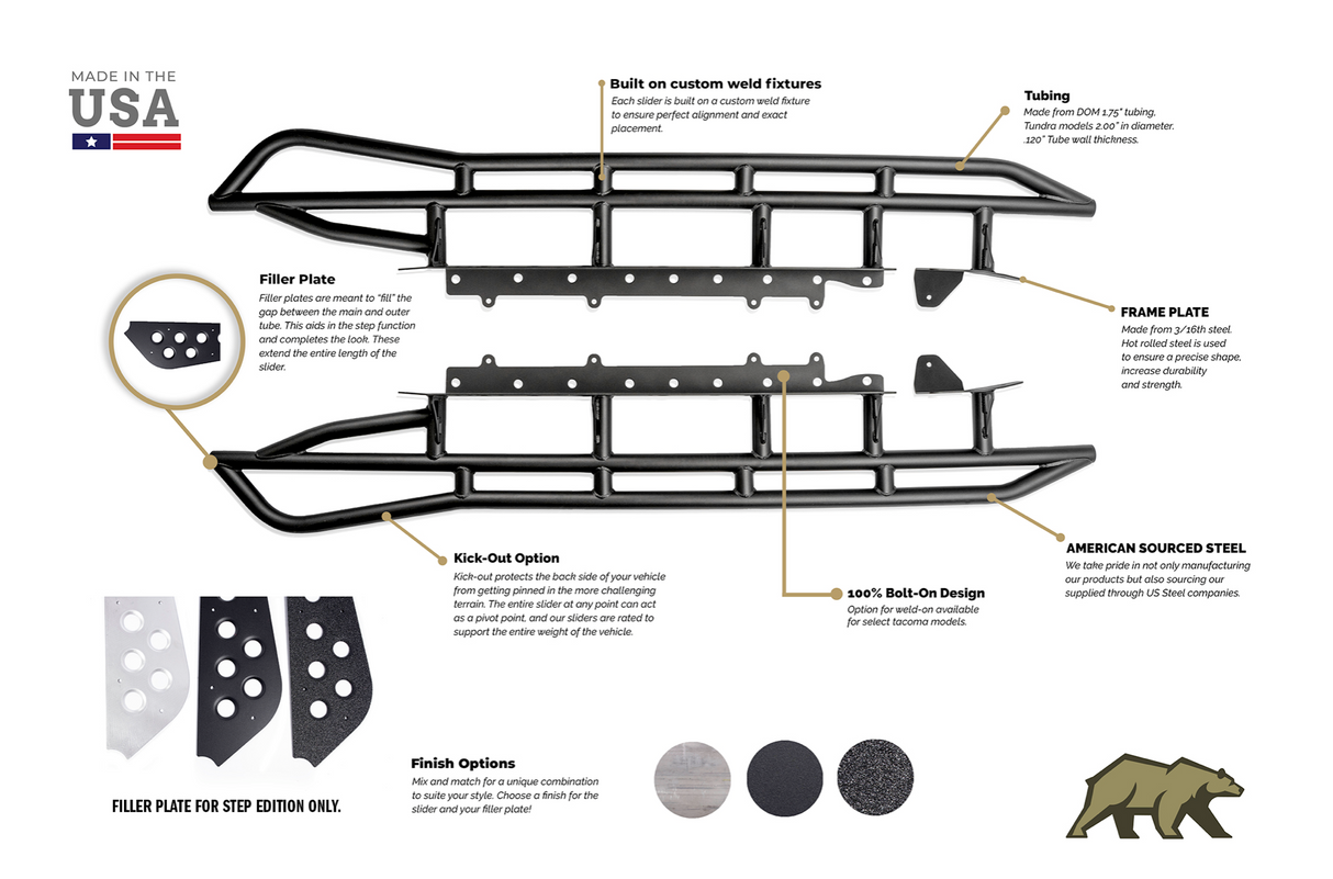 2005-2022 TOYOTA TACOMA STEP EDITION ROCK SLIDERS - BaseCamp Provisions