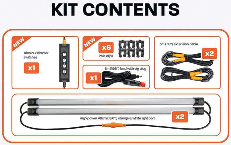 HARD KORR 2-BAR TRI-COLOR LED CAMPING LIGHT KIT WITH DIFFUSERS - BaseCamp Provisions